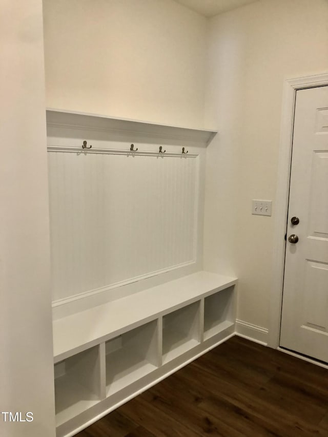 mudroom featuring dark wood-style floors