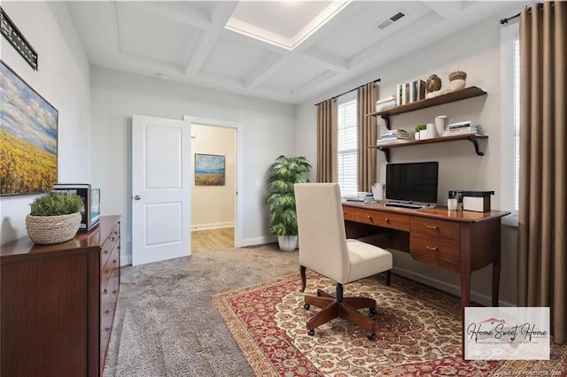 400 Jax Ct, Fayetteville, NC 28312 - office space with coffered ceiling, beam ceiling, carpet floors, and baseboards