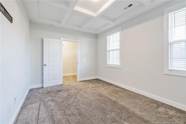 400 Jax Ct, Fayetteville, NC 28312 - empty room with coffered ceiling, carpet, beamed ceiling, and baseboards