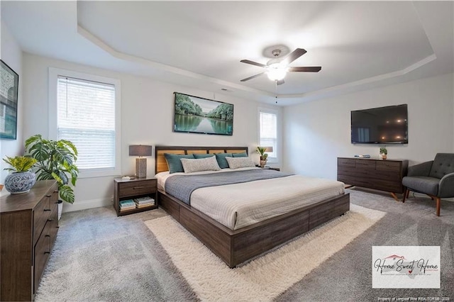 400 Jax Ct, Fayetteville, NC 28312 - bedroom featuring a raised ceiling, carpet floors, baseboards, and ceiling fan