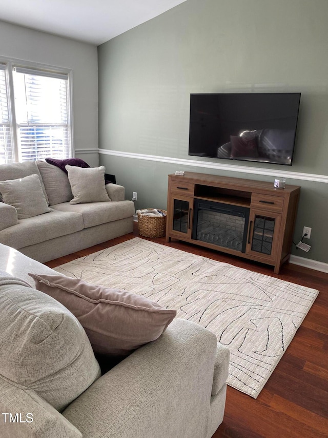 living room featuring dark hardwood / wood-style flooring