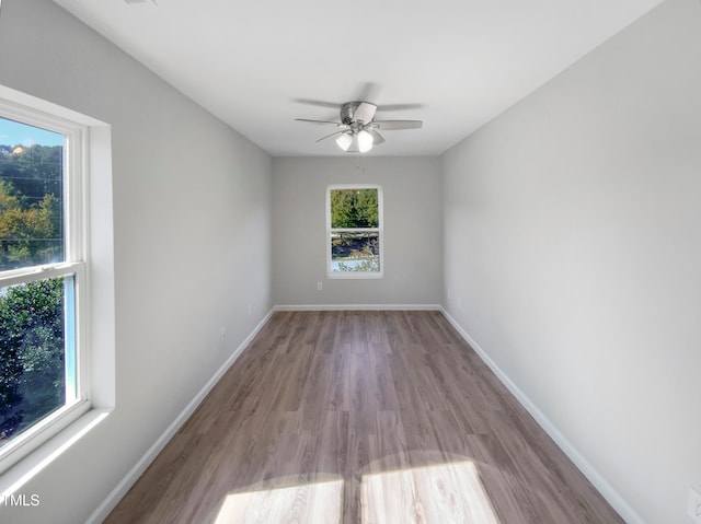 spare room featuring light wood-type flooring and ceiling fan