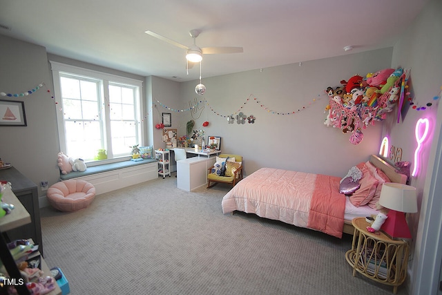 bedroom with carpet flooring and ceiling fan