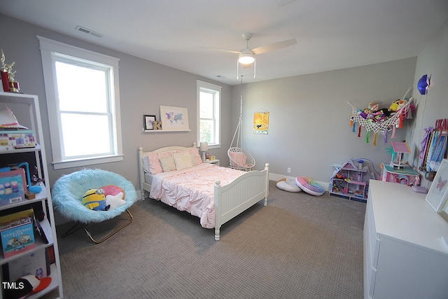 bedroom featuring carpet and ceiling fan