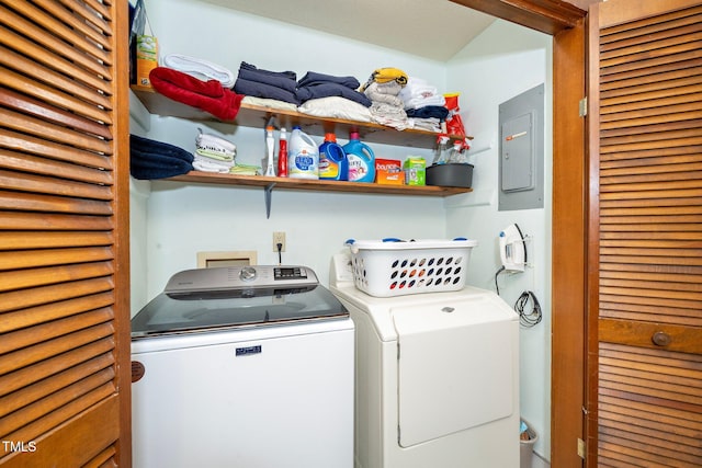 laundry area featuring electric panel and washer and dryer