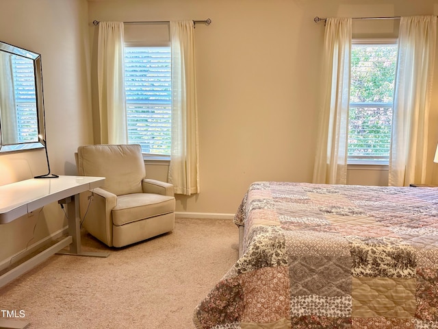 bedroom with multiple windows and carpet flooring