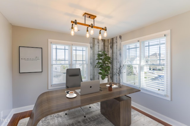 office space featuring hardwood / wood-style floors