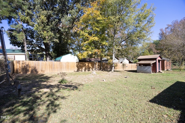 view of yard with a storage unit