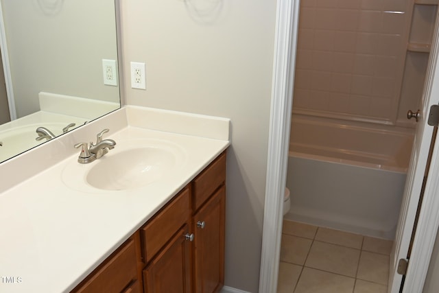 full bathroom with tile patterned flooring, vanity, toilet, and tub / shower combination