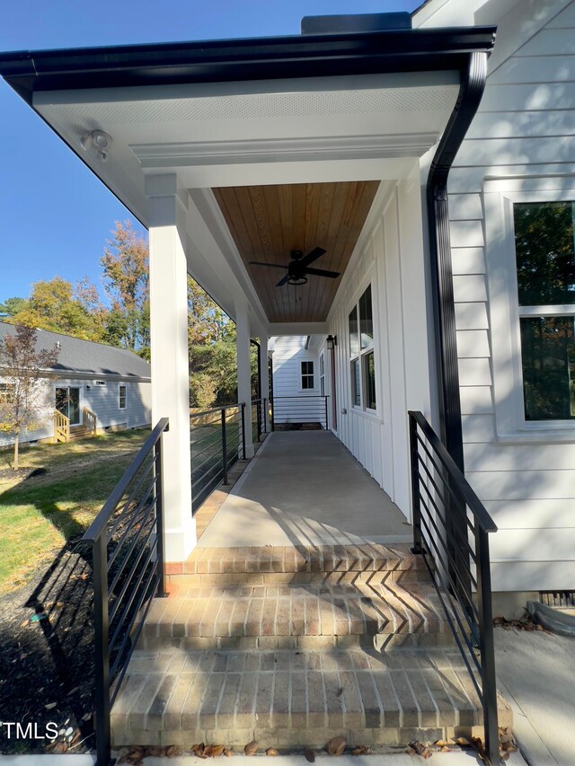 view of patio / terrace featuring ceiling fan and covered porch