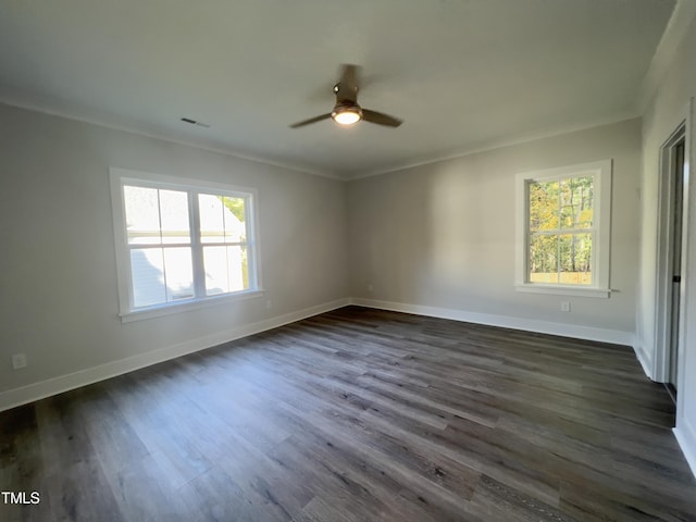 2710-A Mansfield Ave, Durham, NC 27703 - unfurnished room featuring ceiling fan, dark wood-style flooring, baseboards, and ornamental molding