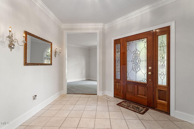 tiled entryway with crown molding