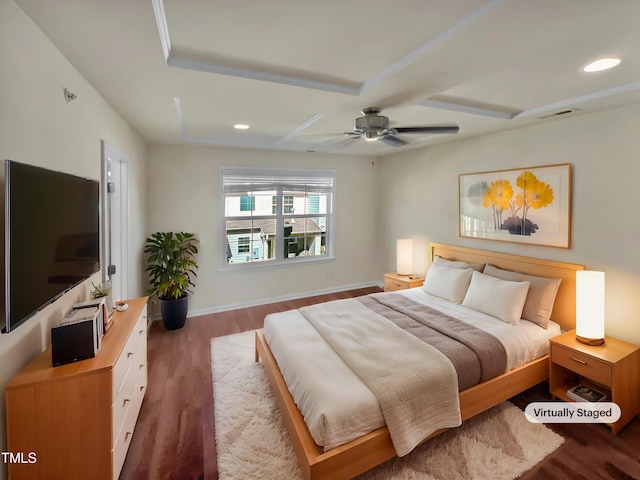 bedroom featuring ceiling fan and hardwood / wood-style floors