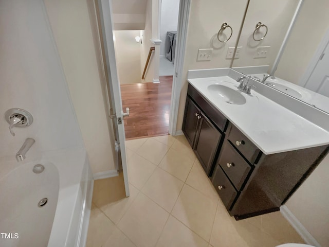 bathroom featuring vanity, shower / bath combination, and hardwood / wood-style floors