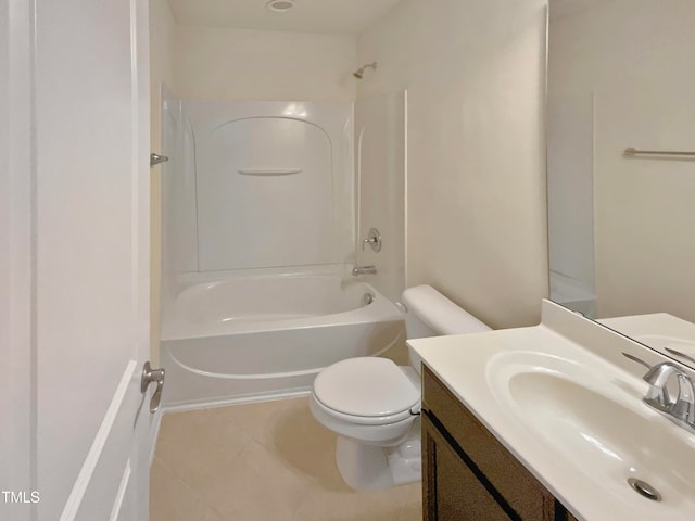 full bathroom with vanity, toilet, shower / bath combination, and tile patterned floors