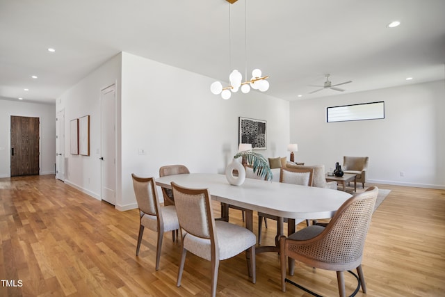 713 N State St, Raleigh, NC 27604 - dining space featuring light wood-style flooring, ceiling fan, recessed lighting, and a chandelier
