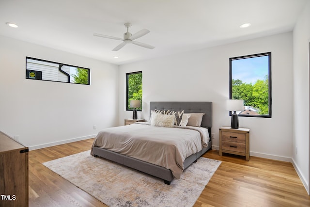 713 N State St, Raleigh, NC 27604 - bedroom featuring light wood-type flooring, recessed lighting, and a ceiling fan