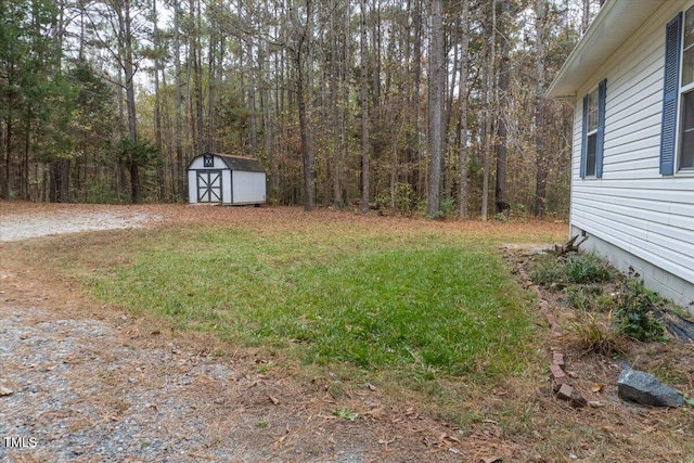 view of yard featuring a shed