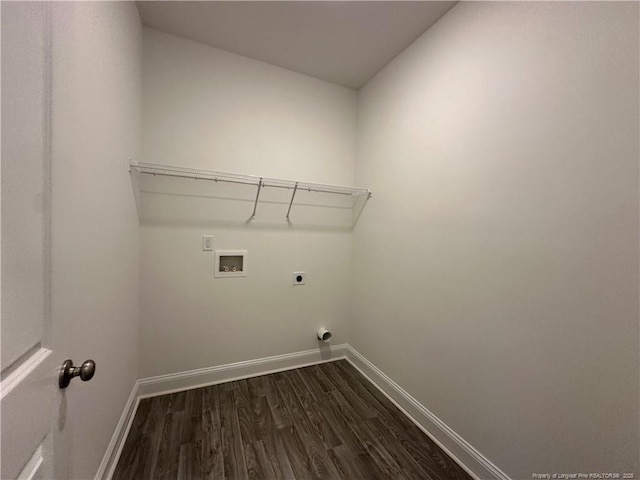 clothes washing area featuring dark hardwood / wood-style flooring, hookup for a washing machine, and hookup for an electric dryer