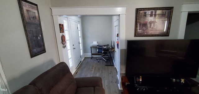 interior space with light hardwood / wood-style flooring