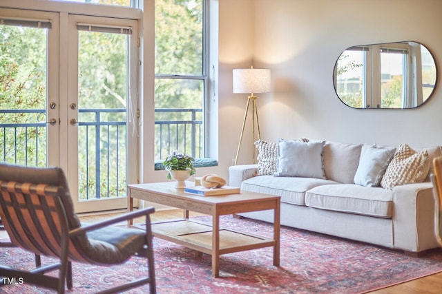 living room featuring hardwood / wood-style floors and french doors