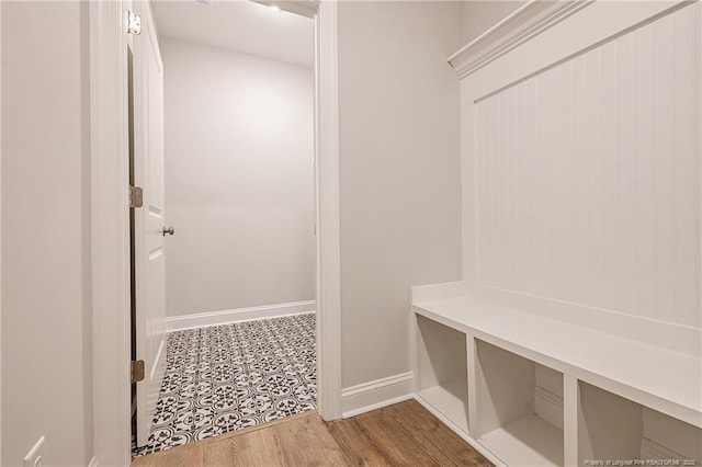 mudroom featuring wood-type flooring