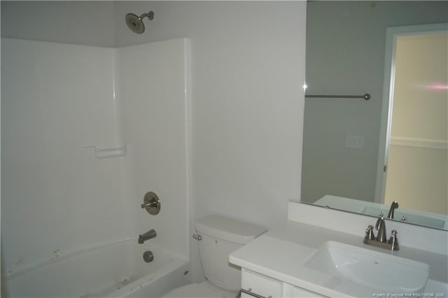 full bath with toilet, shower / bathing tub combination, and vanity