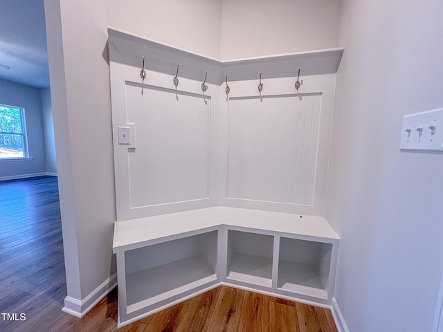 mudroom with hardwood / wood-style floors