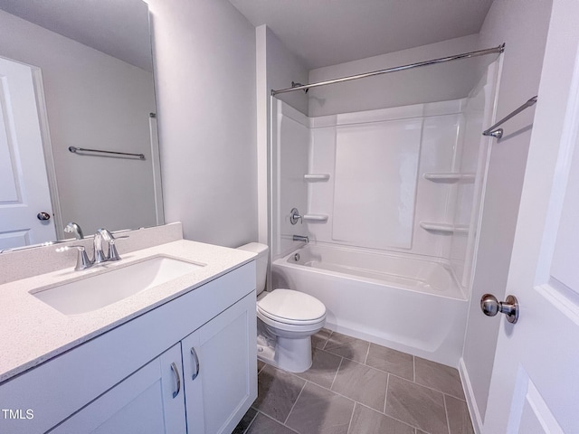 full bathroom featuring vanity, tub / shower combination, and toilet