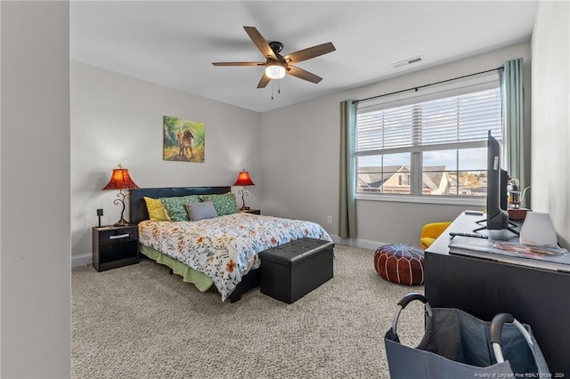 bedroom with carpet and ceiling fan