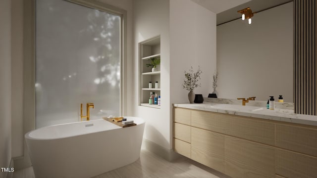 211 Reynolds Rd, Raleigh, NC 27609 - full bathroom with a freestanding bath and vanity