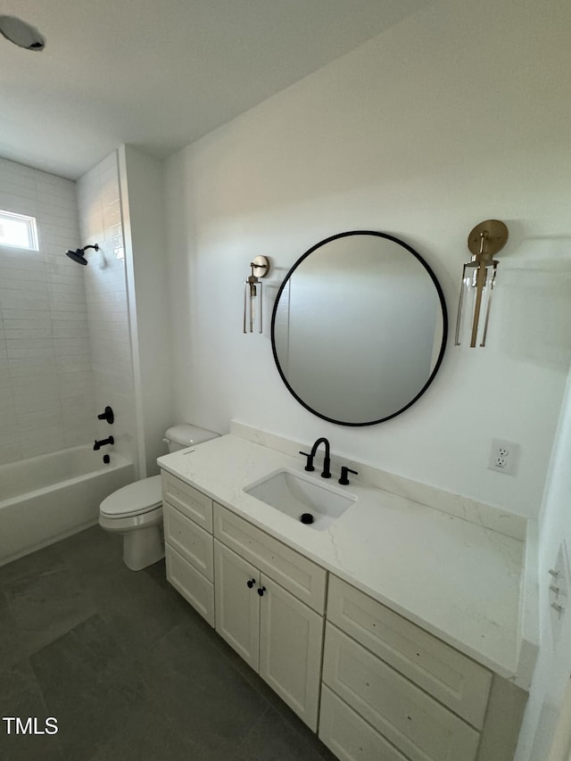 full bathroom with toilet, washtub / shower combination, and vanity