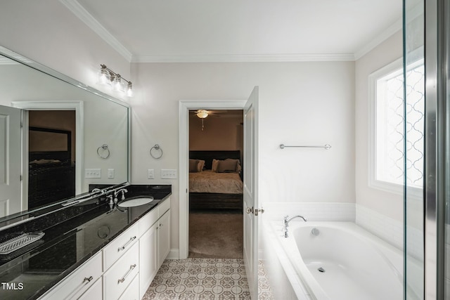 407 Eagle Ct, Henderson, NC 27536 - bathroom with vanity, a bath, crown molding, ensuite bathroom, and tile patterned floors