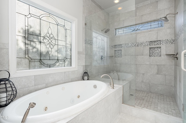 166 Weldon Dr, Clayton, NC 27520 - full bath with a tile shower, a whirlpool tub, and plenty of natural light
