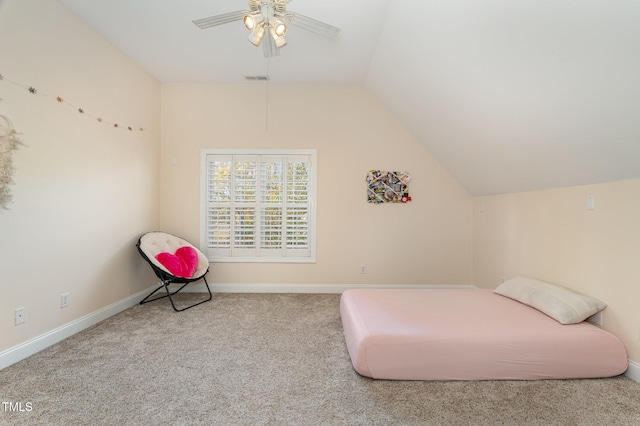 166 Weldon Dr, Clayton, NC 27520 - bedroom with carpet floors, lofted ceiling, baseboards, and ceiling fan