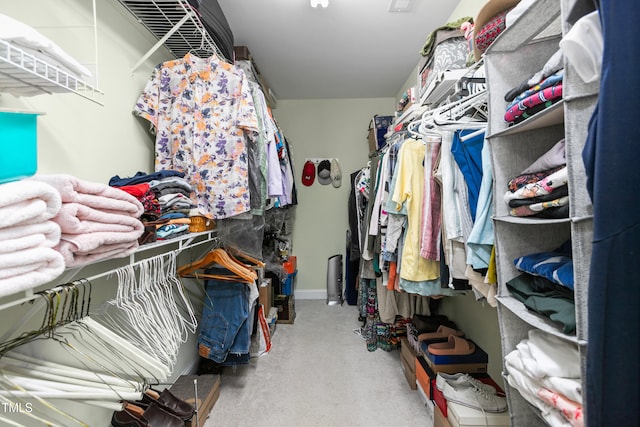 walk in closet with carpet