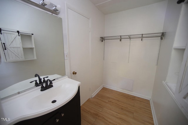 bathroom featuring hardwood / wood-style floors and vanity