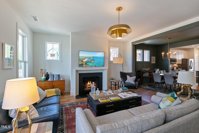 living room with hardwood / wood-style flooring