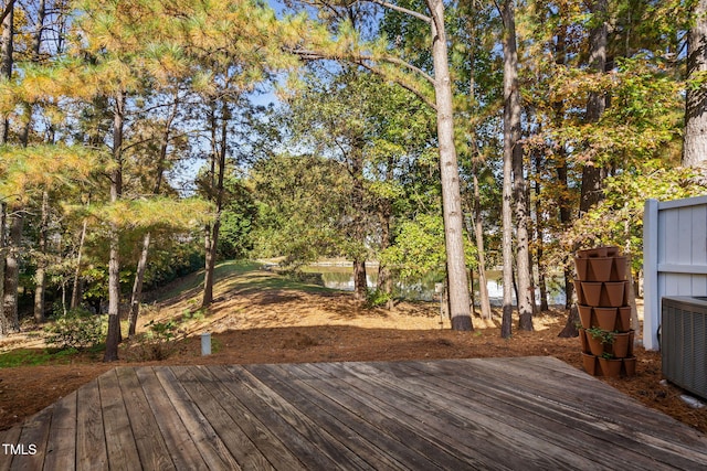 wooden deck featuring central AC