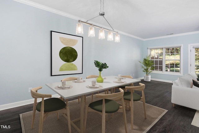 2106 White Pond Ct, Apex, NC 27523 - dining space with baseboards, crown molding, and dark wood-type flooring