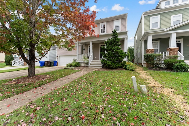 view of front of house with a front yard and covered porch