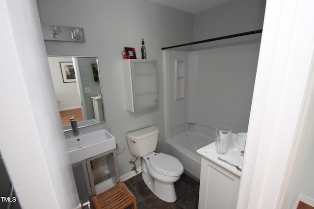 full bathroom featuring vanity, tub / shower combination, toilet, and tile patterned floors