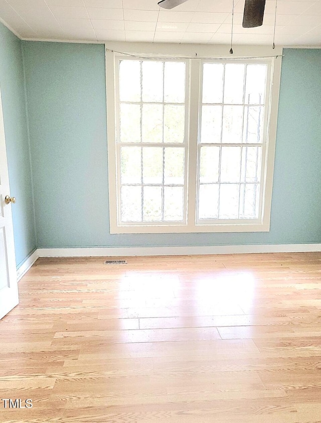 unfurnished room with a drop ceiling and light hardwood / wood-style flooring