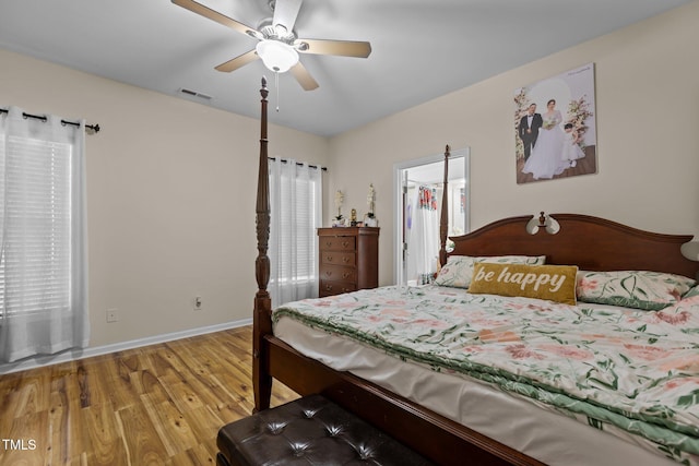 bedroom featuring ceiling fan and hardwood / wood-style floors