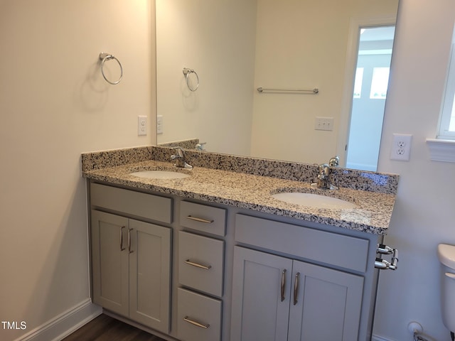 full bathroom with double vanity and toilet