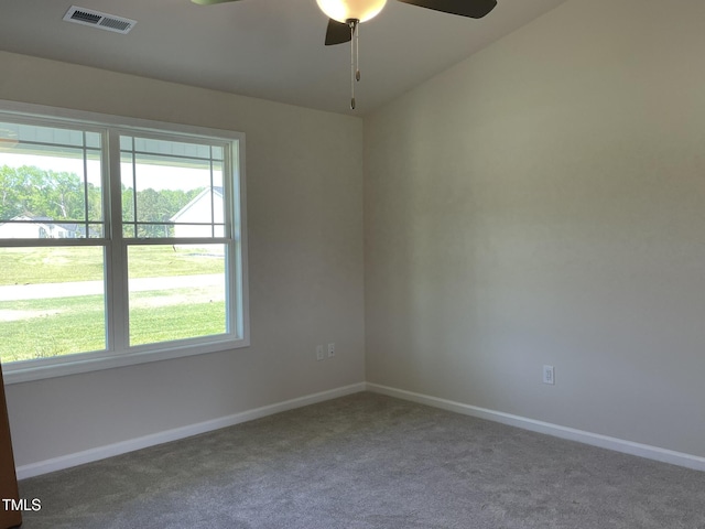 108 Pate Landing Dr, Selma, NC 27576 - empty room featuring carpet, visible vents, baseboards, and a ceiling fan