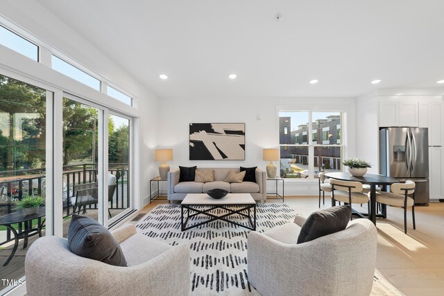 living room with light wood-type flooring