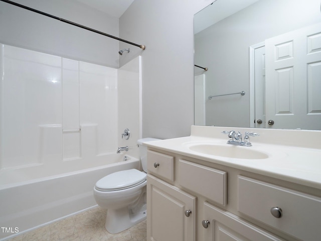 full bathroom featuring vanity,  shower combination, and toilet