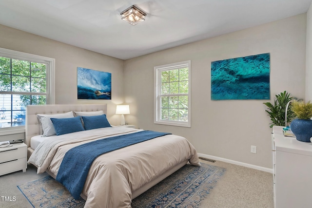 bedroom featuring multiple windows and carpet floors