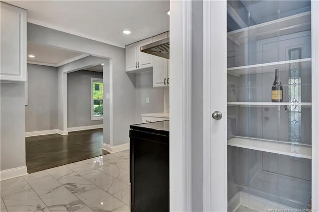 kitchen with white cabinets